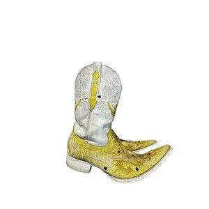 EL General Cowboy Boots Mens Size 6 Yellow White Embroidered